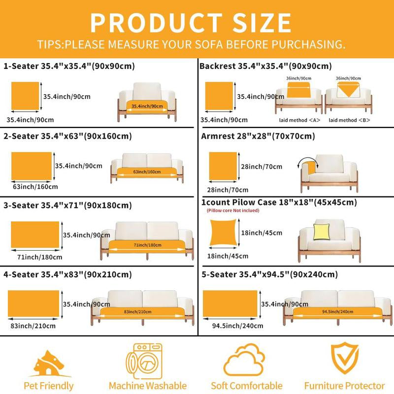 Solid Color Sofa Cover: Non-Slip Sofa Slipcover, Soft Sofa Towel & Comfortable Throw Pillowcase, Sofa Protector for Home Living Room