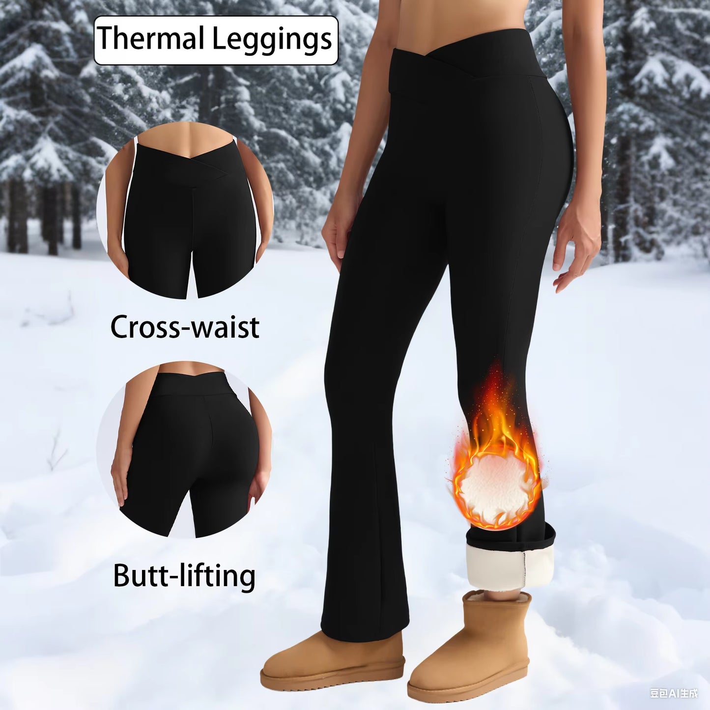 Fleece Women Leggings Thick Flared Pants High-Waisted Thermal Tights Tummy Control Winter Warm Legging Casual Wear