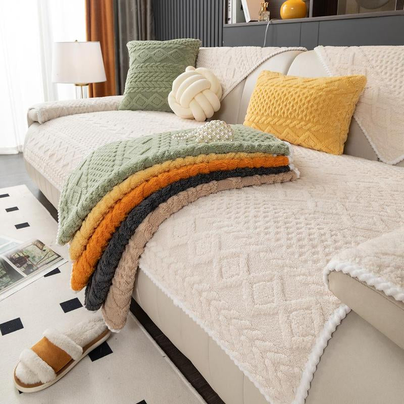 Solid Color Sofa Cover: Non-Slip Sofa Slipcover, Soft Sofa Towel & Comfortable Throw Pillowcase, Sofa Protector for Home Living Room